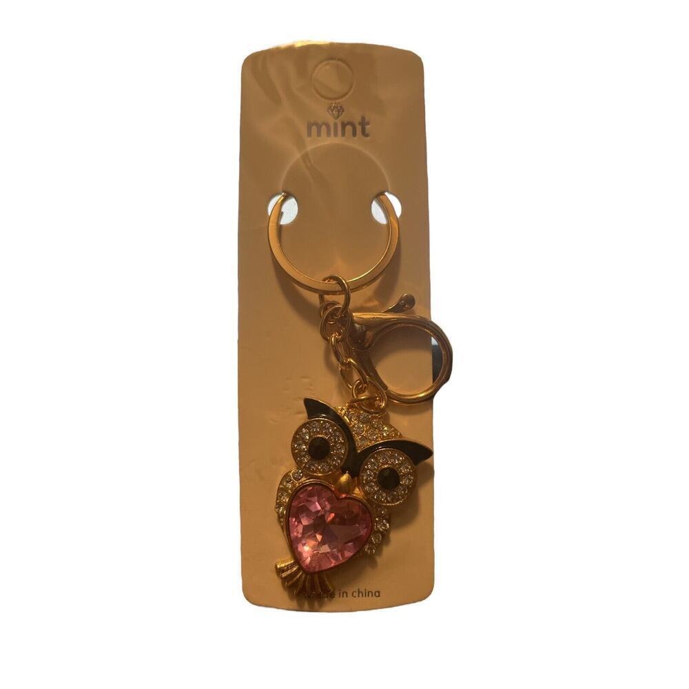 OWL KEYCHAIN WITH SPARKLES AND PINK HEART
